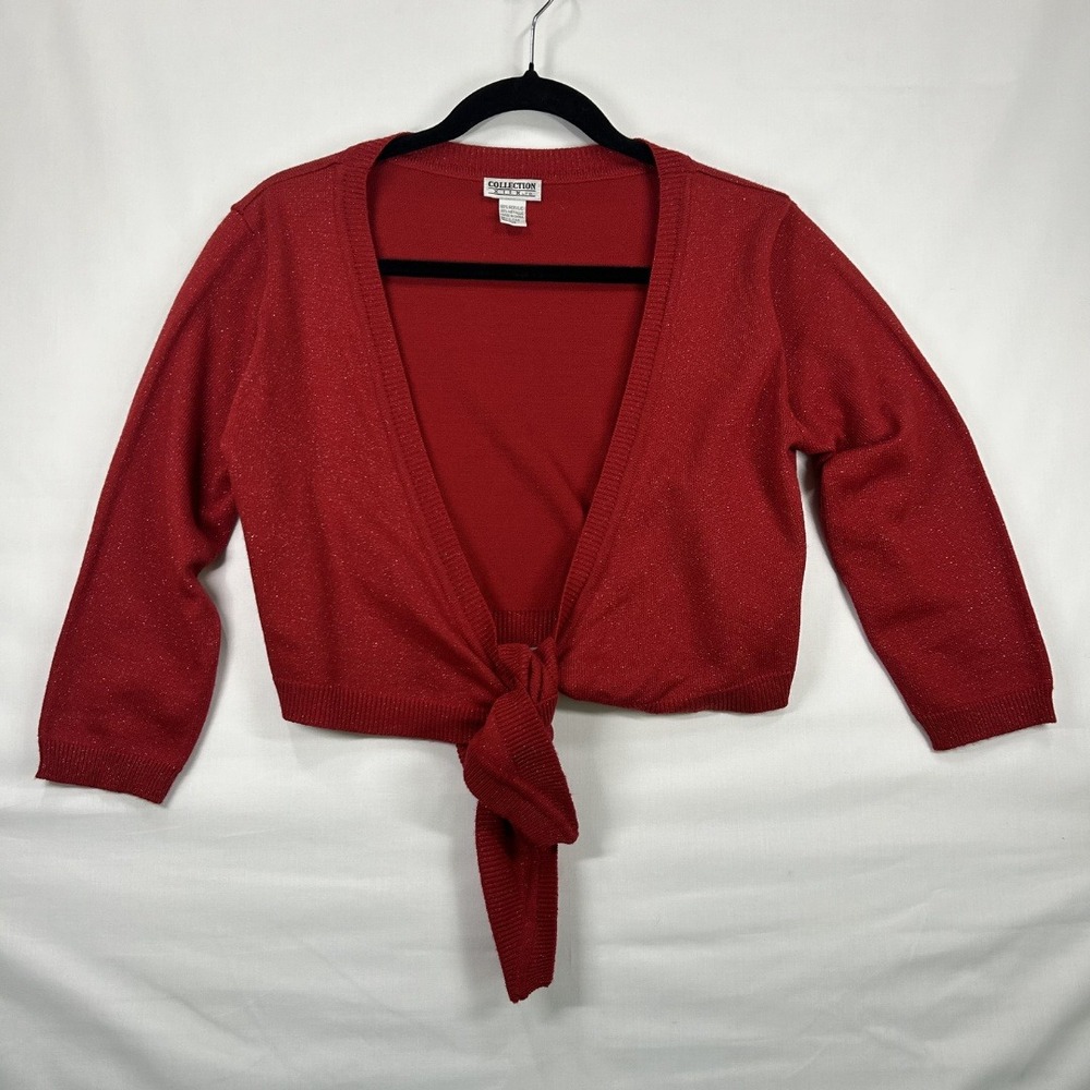 Collection XllX Vintage Y2K Woman's Tie Front Sweater Cardigan Red Shimmer